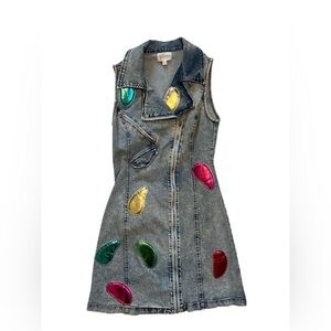 Denim Sleeveless Mini Dress with Colorful Accents